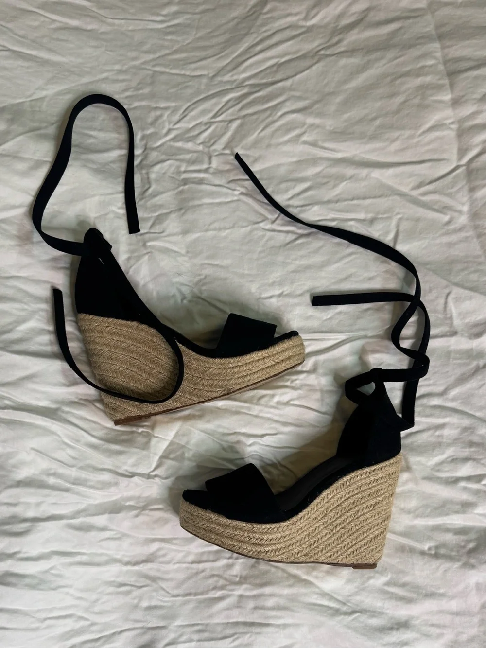 RAYE Black Suede Espadrille Wedges, Size 7